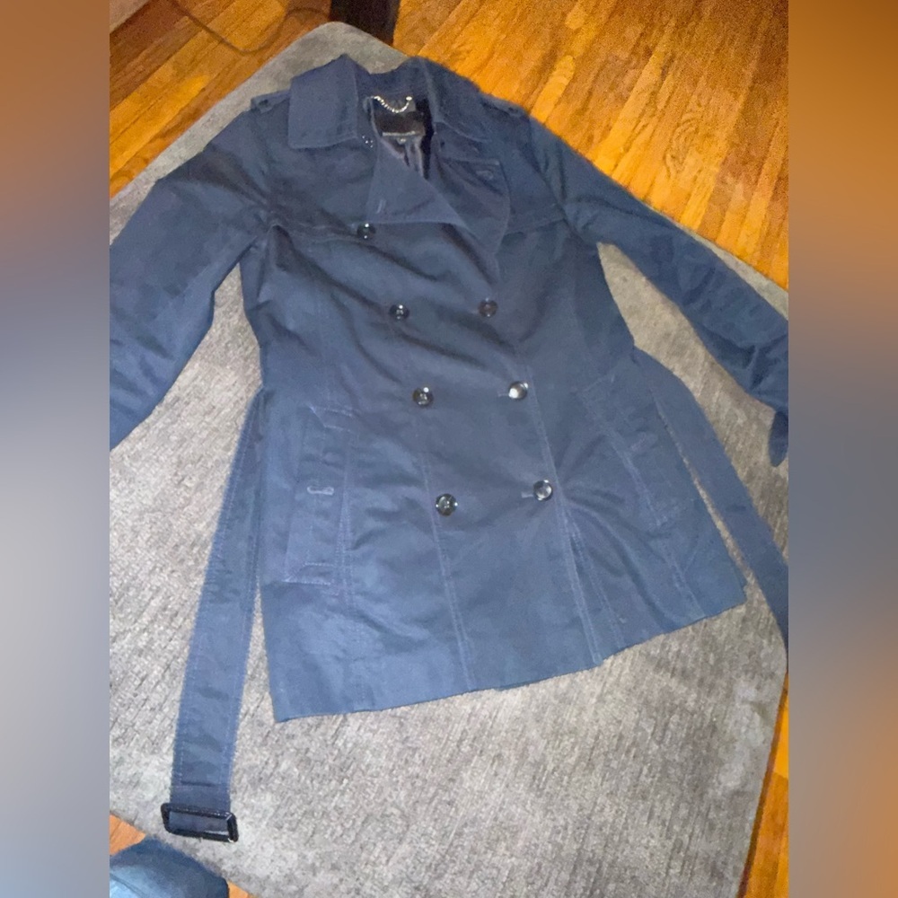 Banana Republic Navy Belted Trench Coat XS Double Breasted Classic EUC - Picture 5 of 16